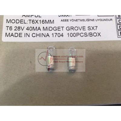 28V 40MA SX7 T6X16MM İNCE PİLOT AMPUL